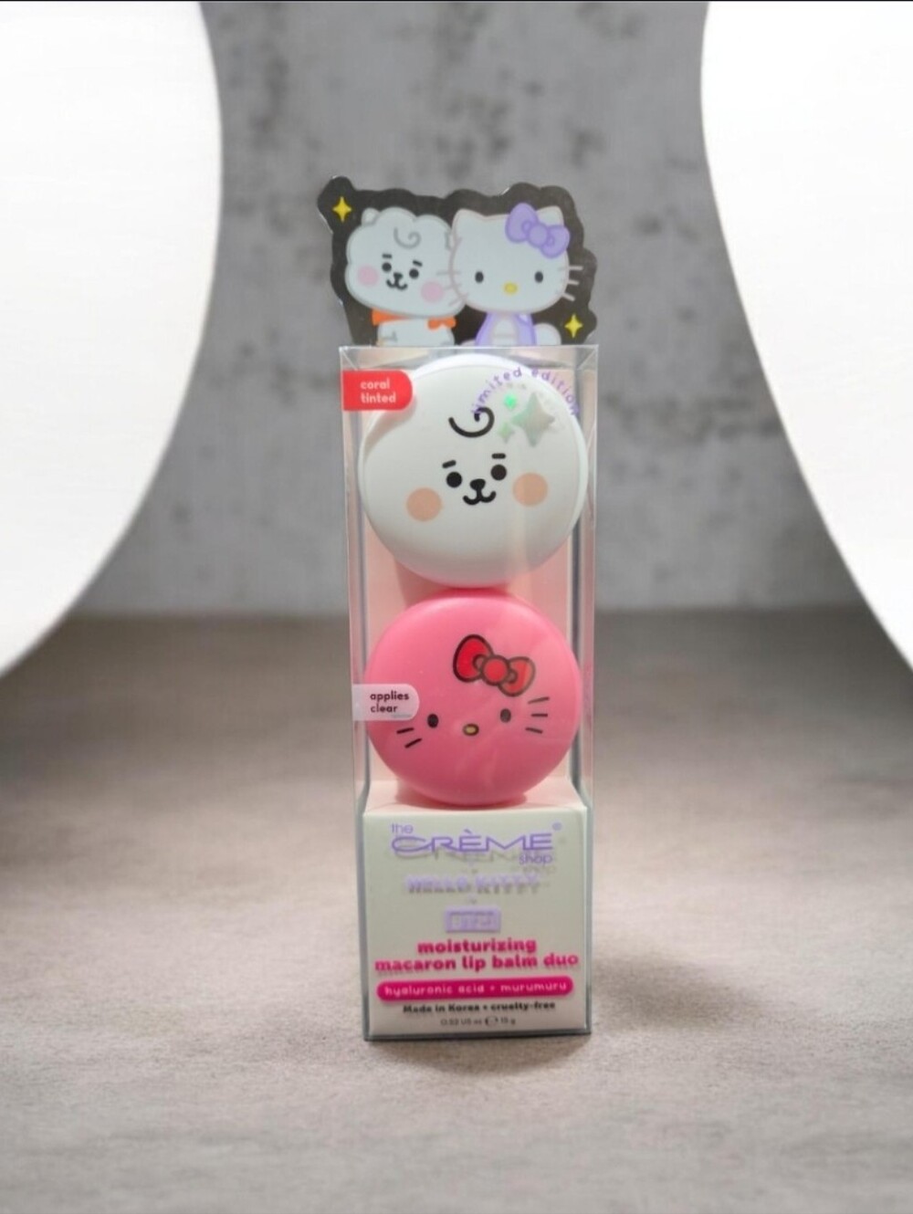 The Crème Shop x Hello Kitty x BT21 Moisturizing Macaron Lip Balm Duo